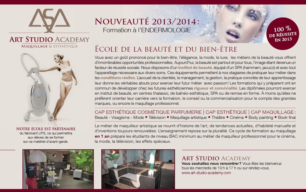 ART STUDIO ACADEMY recrute CAP ESTHETIQUE/COSMETIQUE/PARFUMERIE PROFESSIONNEL