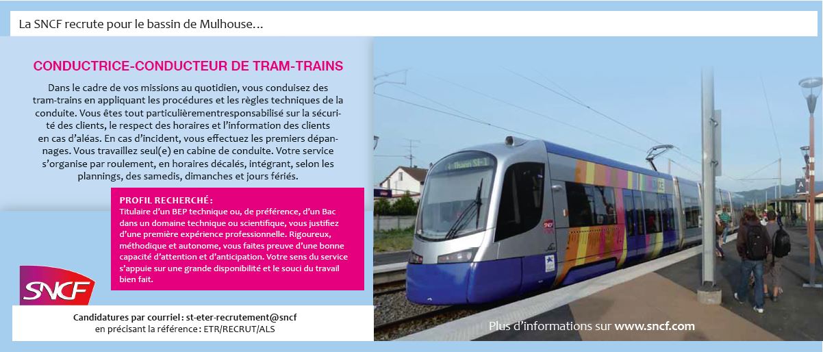 SNCF TER RHENAN recrute CONDUCTRICE-CONDUCTEUR DE TRAM TRAINS