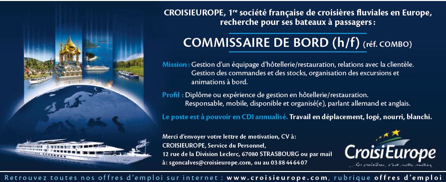 CROISIEUROPE recrute COMMISSAIRE DE BORD