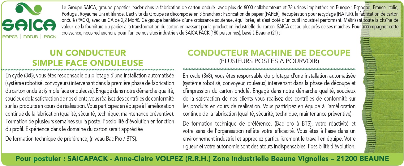SAICA PACK recrute CONCEPTEUR VOLUMISTE (H/F)