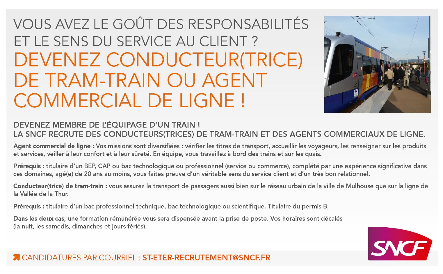 SNCF recrute CONDUCTRICE – CONDUCTEUR DE TRAINS