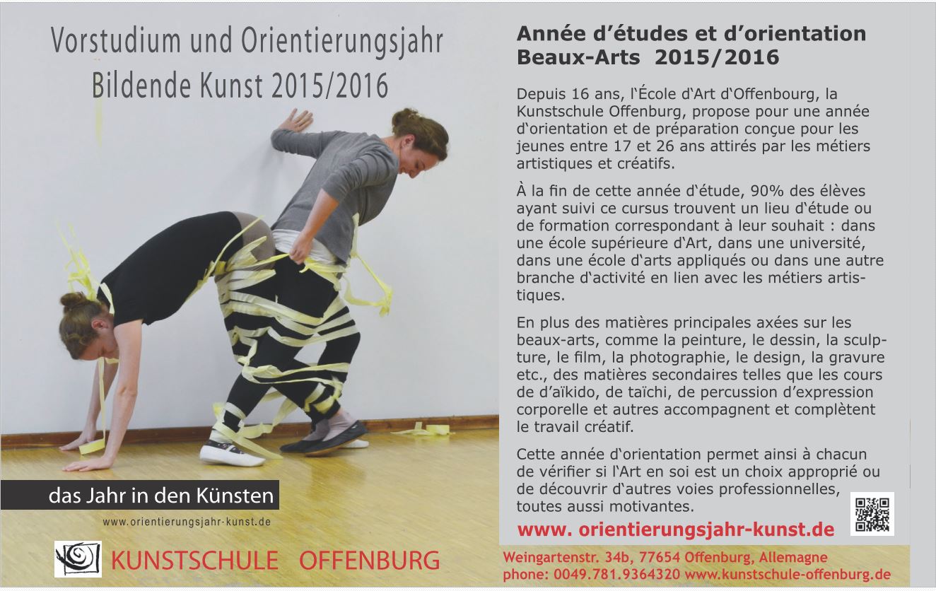 KUNSTSCHULE OFFENBURG recrute FORMATION BEAUX ARTS A OFFENBOURG