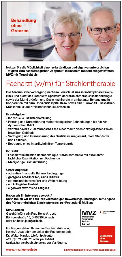 MVZ Lörrach recrute Facharzt (w/m) für Strahlentherapie