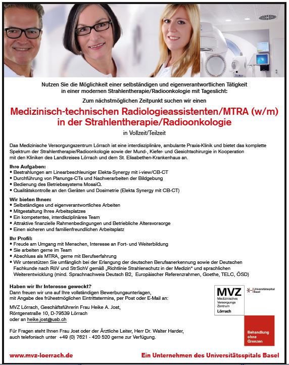 MVZ Lörrach recrute Medizinisch-technischen Radiologieassistenten/MTRA (w/m)