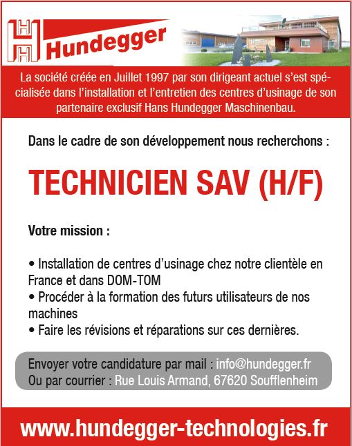 HUNDEGGER TECHNOLOGIES recrute TECHNICIEN SAV