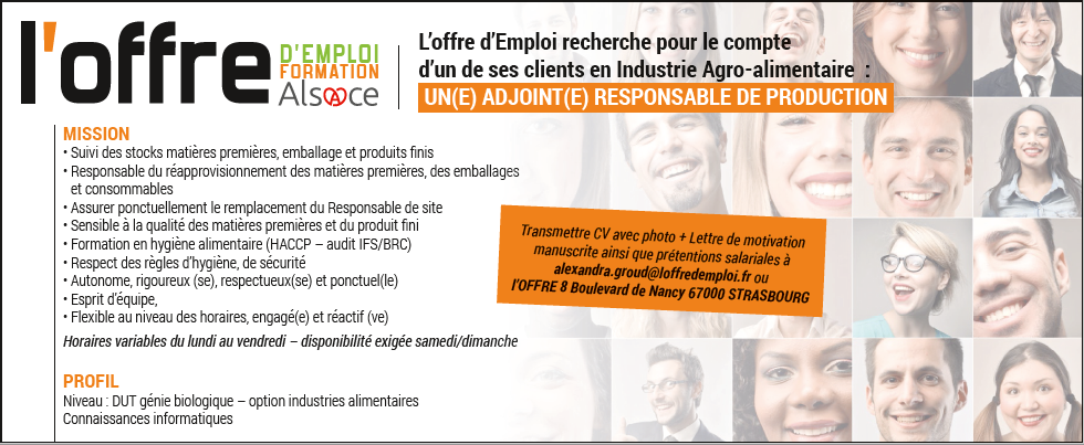 emploi alsace  adjoint(e) responsable de production  production