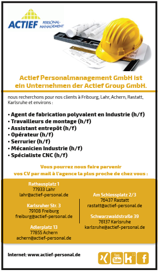 ACTIEF Personalmanagement GmbH recrute Spécialiste CNC (H/F)
