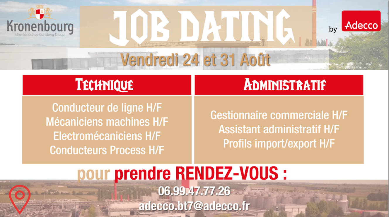 Adecco recrute Job Dating KRONENBOURG Molsheim