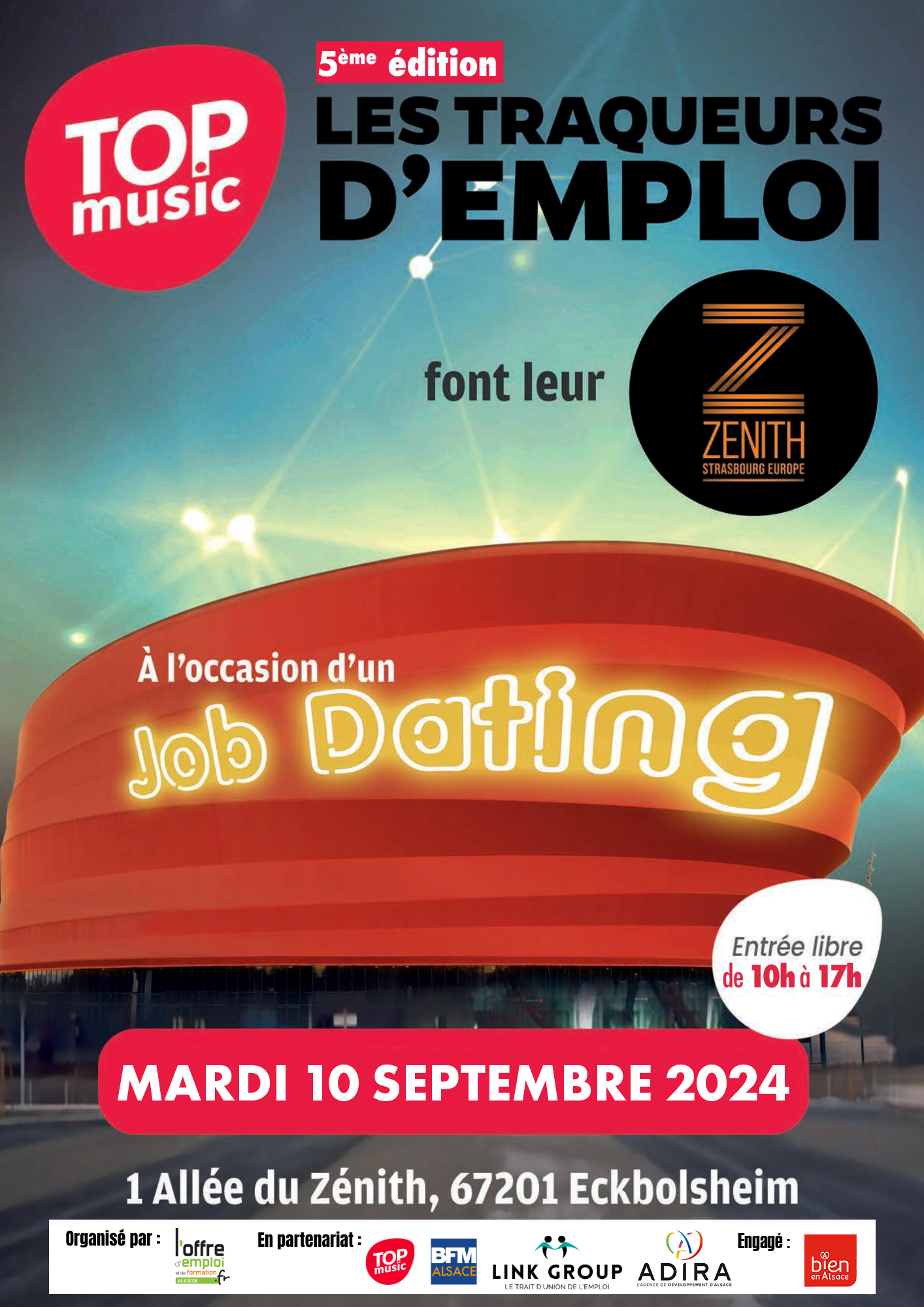 MEGA JOB DATING ZENITH STRASBOURG 10 SEPTEMBRE 2024 recrute JOB DATING - ZENITH DE STRASBOURG - 10 SEPTEMBRE  2024