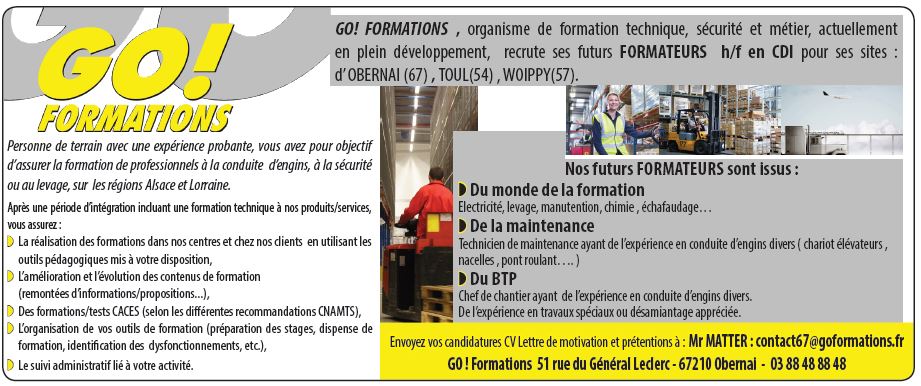 Go ! Formations recrute FORMATEURS H/F en CDI